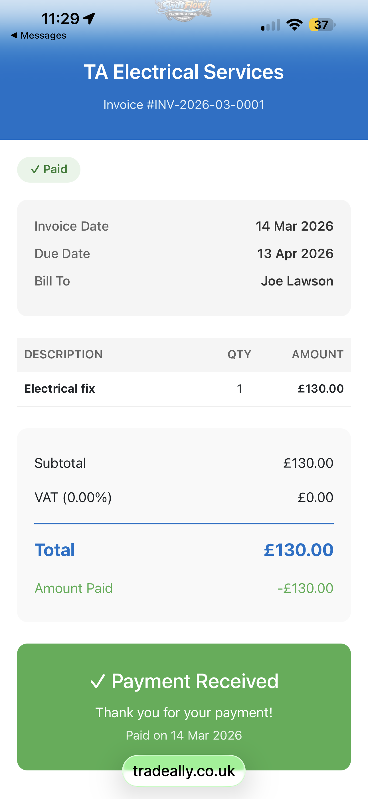 Invoice paid — payment received